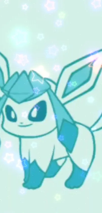 Charming Glaceon with a starry pale blue background.