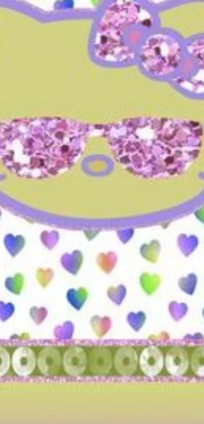 Cute lavender cat with glitter hearts wallpaper.