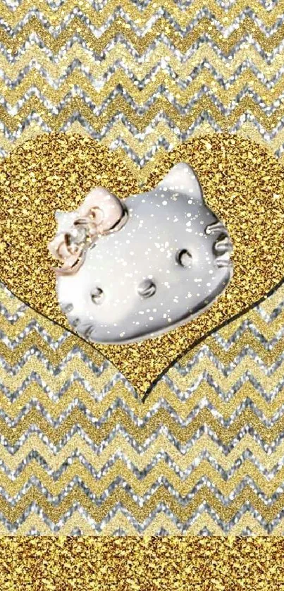 Hello Kitty surrounded by a gold glitter heart.