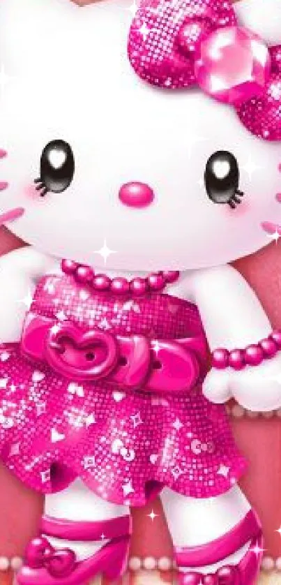 Adorable glittery cat with pink accents on a stylish wallpaper.