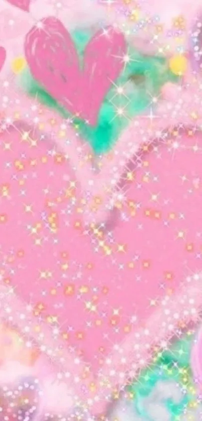 Cute glittery pink hearts mobile wallpaper.