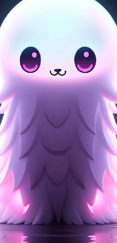 Cute glowing animal with purple and pink hues on a dark background.