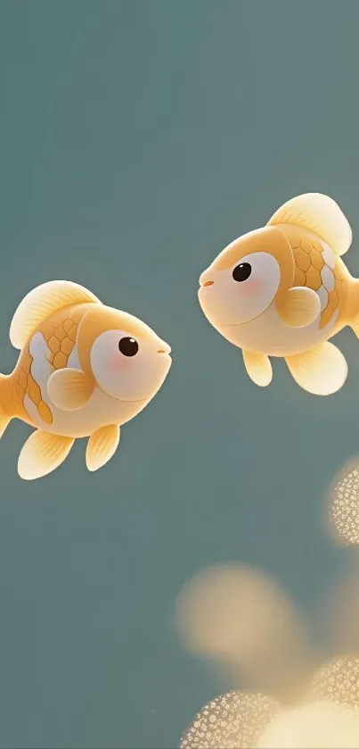 Two cute cartoon goldfish swimming.