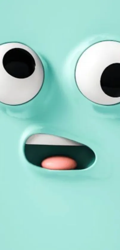 Cute mint green cartoon wallpaper with big expressive eyes.