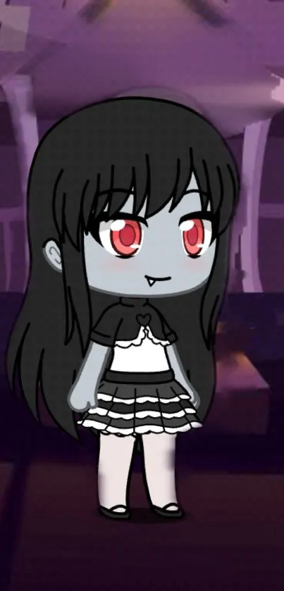 Cute chibi-style vampire girl in gothic castle setting.