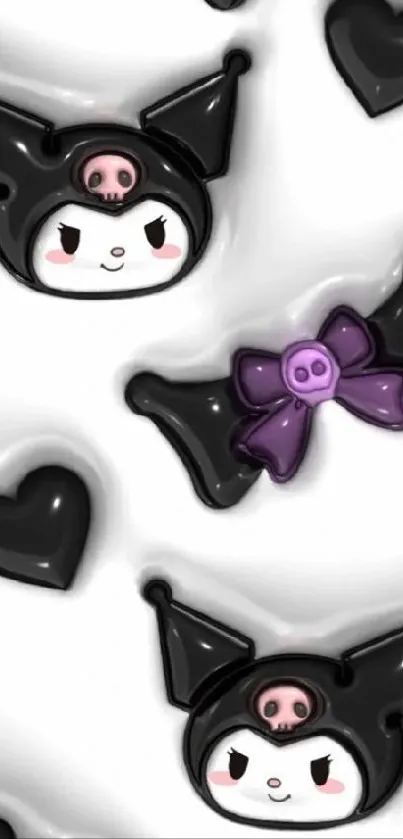 Gothic cartoon character wallpaper with playful heart motifs.