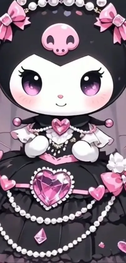Gothic-style cartoon character with pink and pearls.