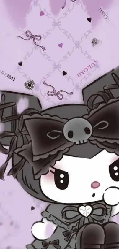 Cute gothic character wallpaper with lavender and black colors.