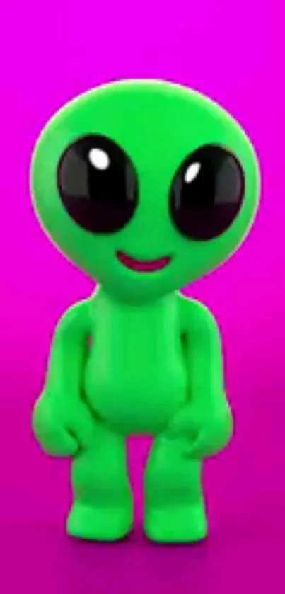 Cute green alien on a bright pink background wallpaper.