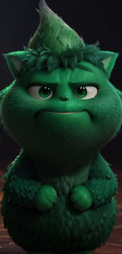 Charming green animated creature with fluffy features in a fantasy setting.