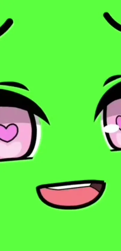 Cute green cartoon face with heart-shaped eyes.