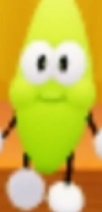 Charming lime green character on an orange background.