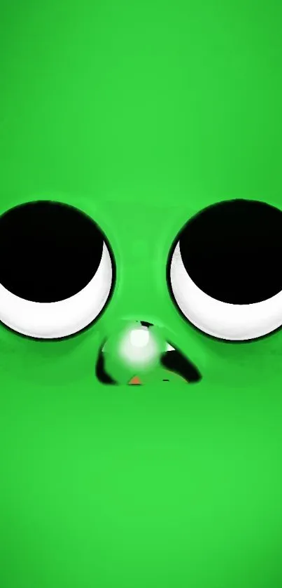 Green wallpaper with cute character and big, expressive eyes.