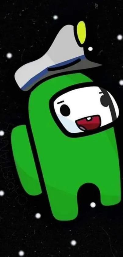 Cute green cartoon character in space theme wallpaper.