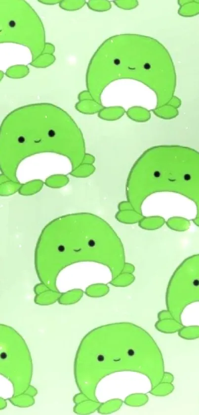 Cute green cartoon frog wallpaper pattern.