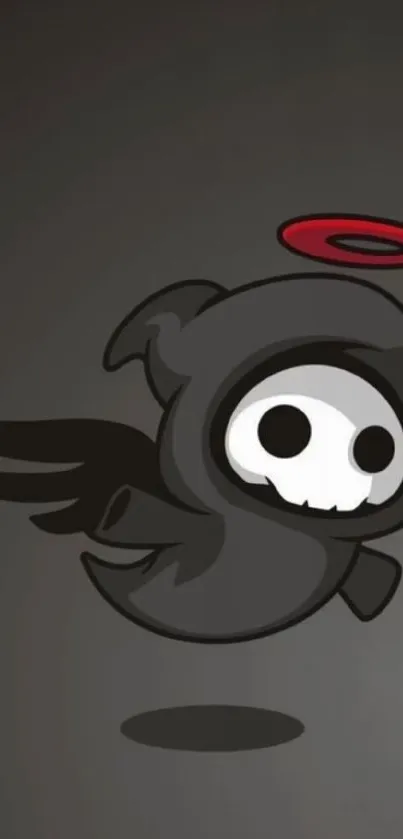 Cartoon grim reaper with a halo on a black background.