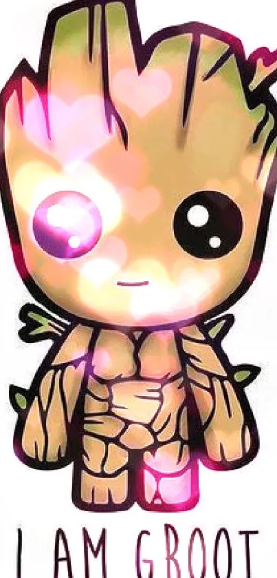 Cute cartoon Groot mobile wallpaper showcasing the popular character.