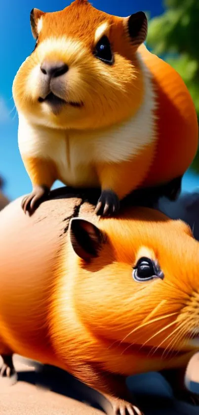 Cute and colorful guinea pigs in animated mobile wallpaper.