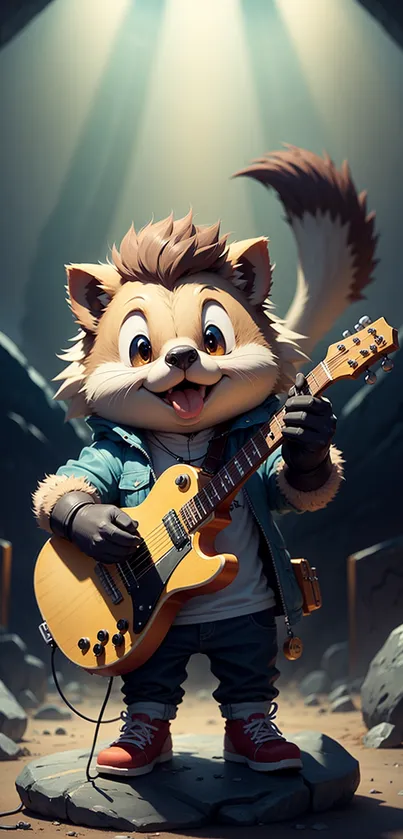 Cartoon animal character with guitar in rock style.