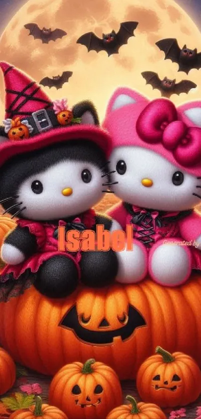 Cute cartoon characters on Halloween pumpkins.