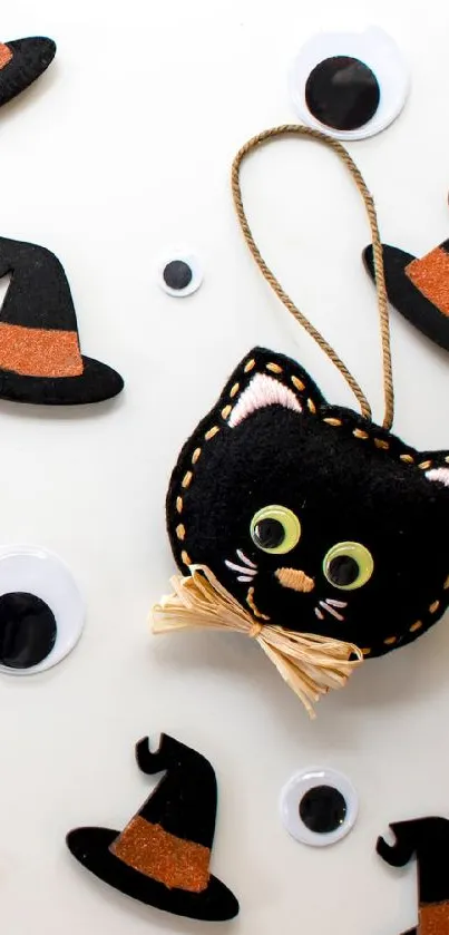 Halloween black cat and witch hats wallpaper.