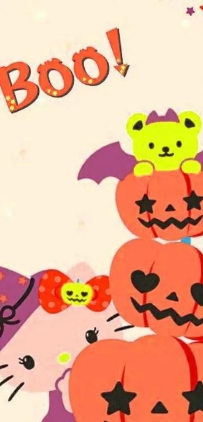 Cute Halloween wallpaper with pumpkins and stars.