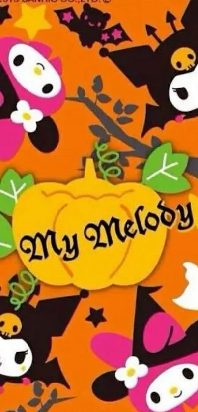 Cute My Melody Halloween wallpaper with vibrant design.