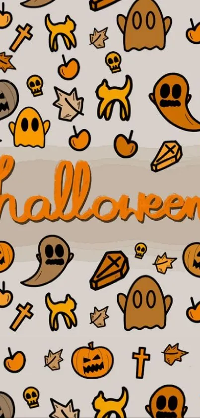 Halloween themed wallpaper with cute icons and festive vibe.