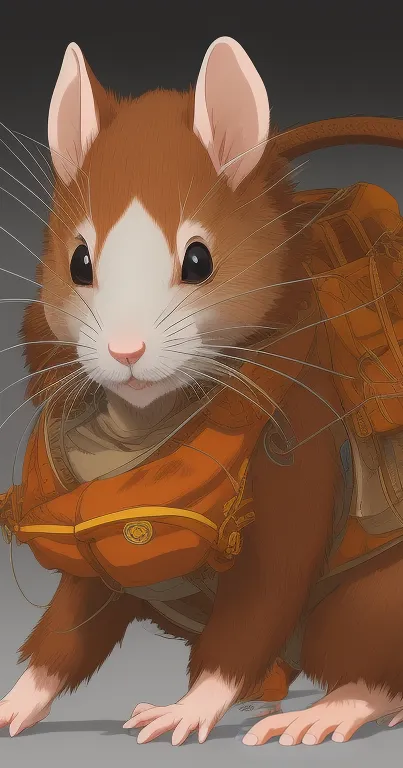 Illustrated brown hamster with a backpack on a gradient background.