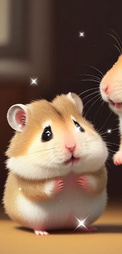 Cute and fluffy hamsters on mobile wallpaper