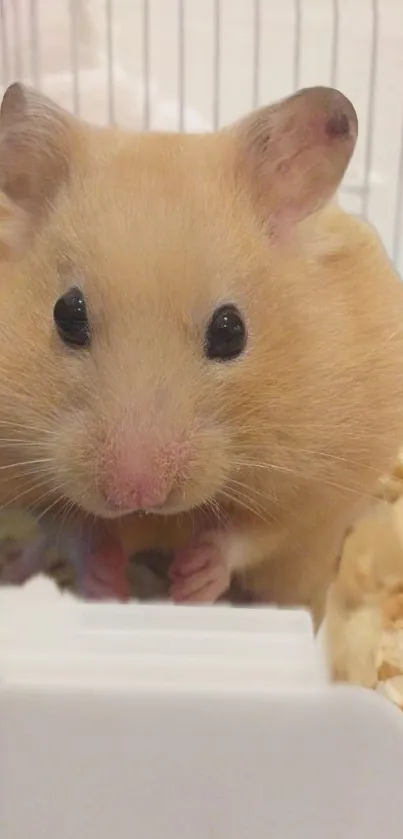 Close-up of a cute hamster in a cage, perfect for phone wallpaper.