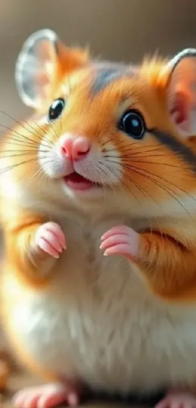 Cute hamster with fluffy fur and vibrant colors on a mobile wallpaper.
