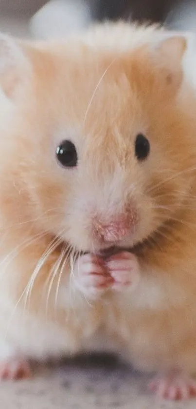 Cute fluffy hamster with tiny paws on a mobile wallpaper.