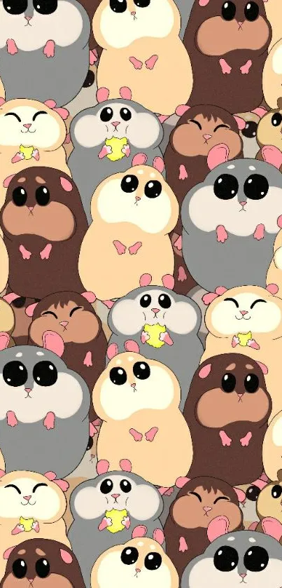 Cartoon hamster pattern wallpaper showing cute, colorful rodents.