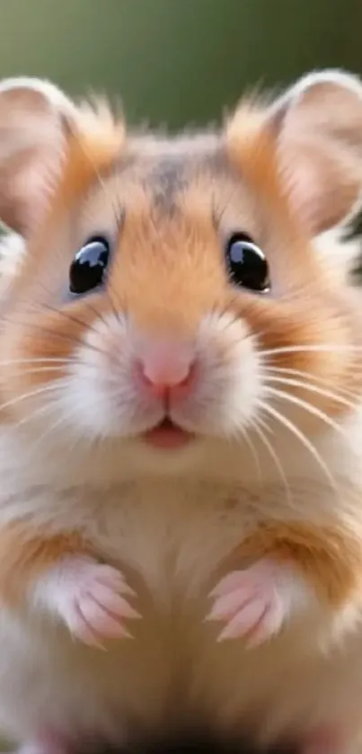 Cute and fluffy hamster with tiny paws and big eyes.