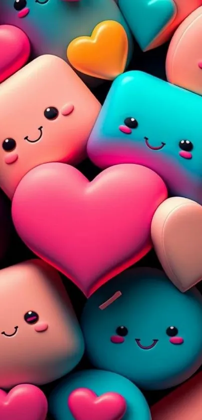 Colorful hearts and smiles cartoon wallpaper.