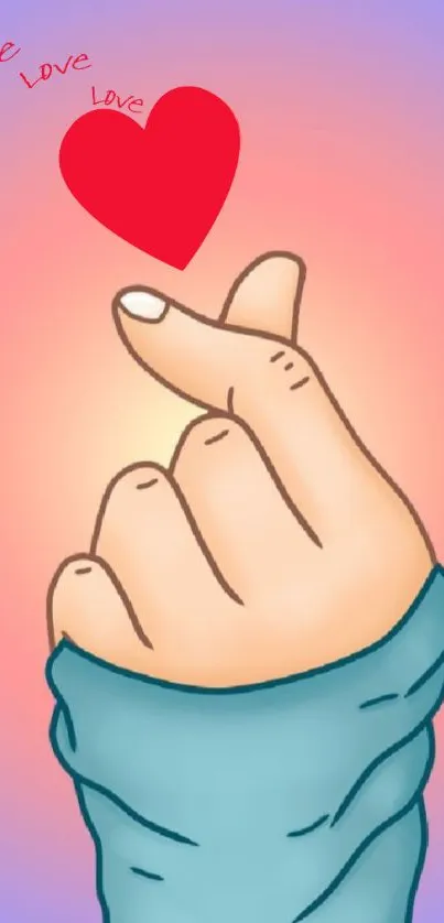 Hand forming a heart symbol with a vibrant pink background.