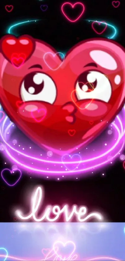 Cute heart with neon glow mobile wallpaper.