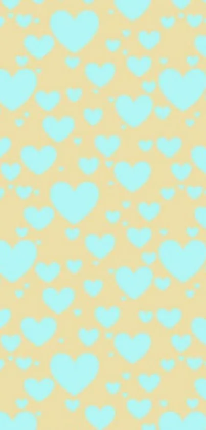 Wallpaper with blue heart pattern on beige background.