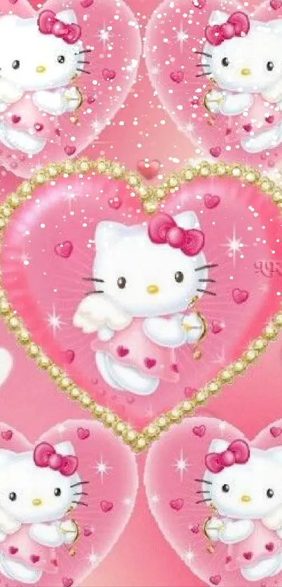 Adorable Hello Kitty pink heart wallpaper for phones.