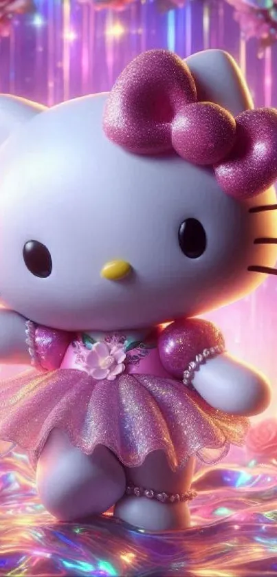 Hello Kitty in a pink tutu dress with a dreamy pastel background.