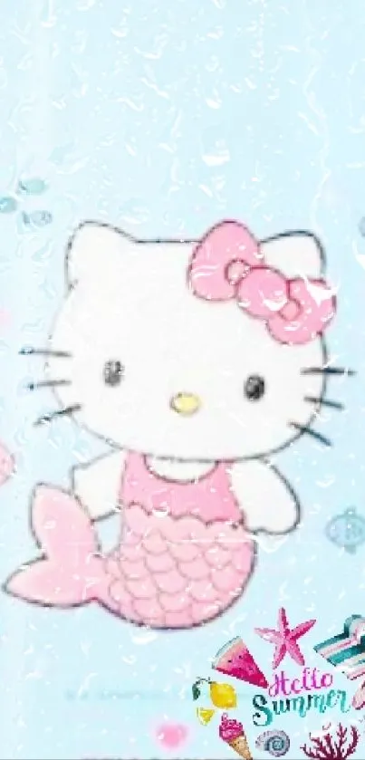 Cute Hello Kitty mermaid with pink bow mobile wallpaper.