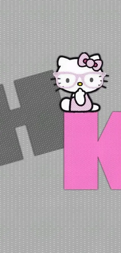 Adorable Hello Kitty on gray and pink background.