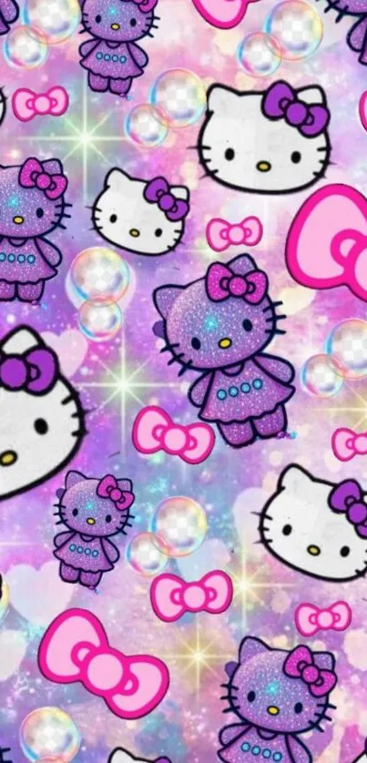 Cute Hello Kitty pattern with bows and sparkles.