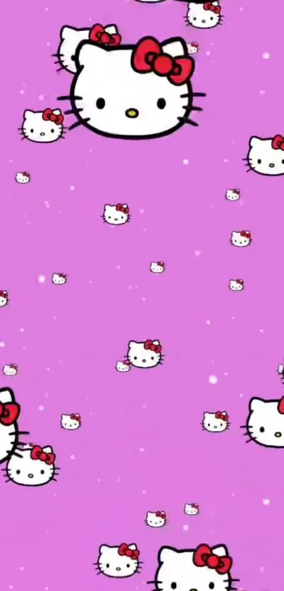 Cute Hello Kitty pattern on pink background with white kitty faces.