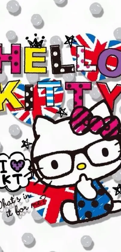 Cute Hello Kitty wallpaper with British elements.