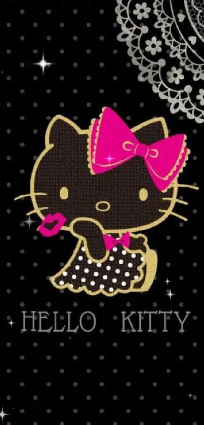 Black Hello Kitty wallpaper with pink accents.