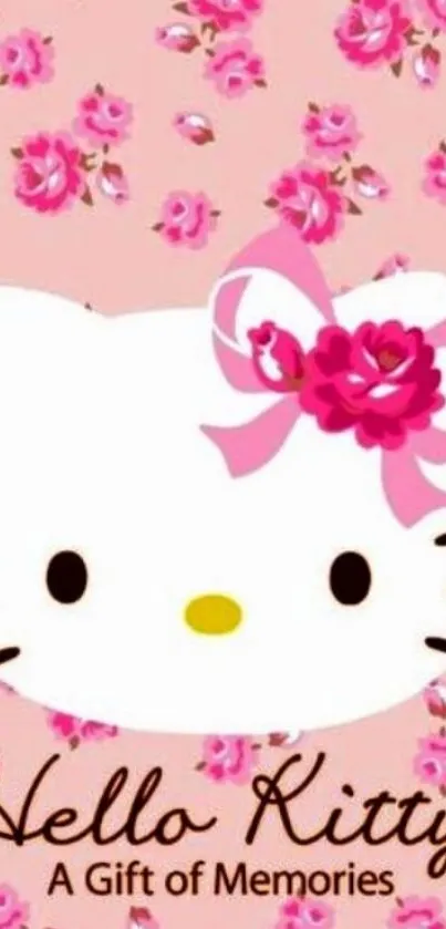 Hello Kitty with pink floral background wallpaper.