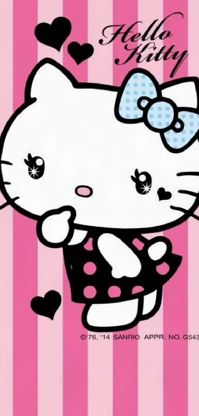 Cute Hello Kitty wallpaper with pink stripes.