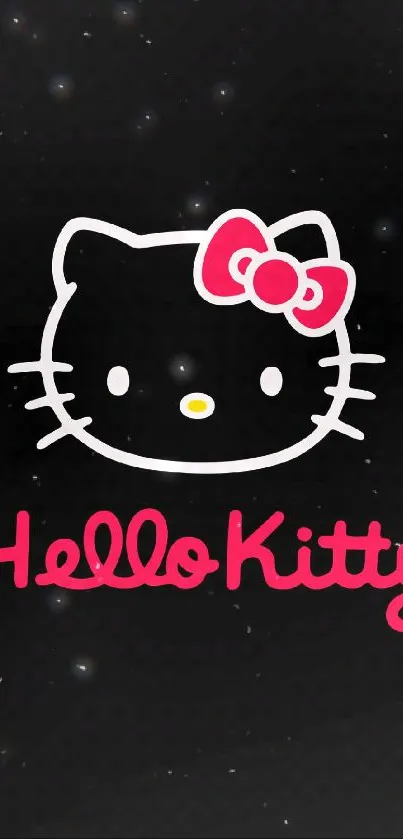 Hello Kitty wallpaper with pink bow on a black background.